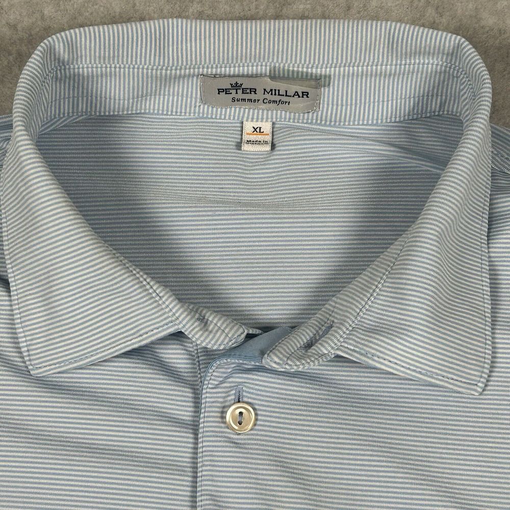 Peter Millar‎ Polo Shirt Men XL Blue Short Sleeve Golf Summer Comfort Striped
